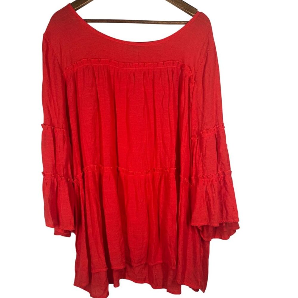 Cocomo Red Ruffle Blouse Womens Sz 3X Kimono Sleeve Tiered Holiday Boho